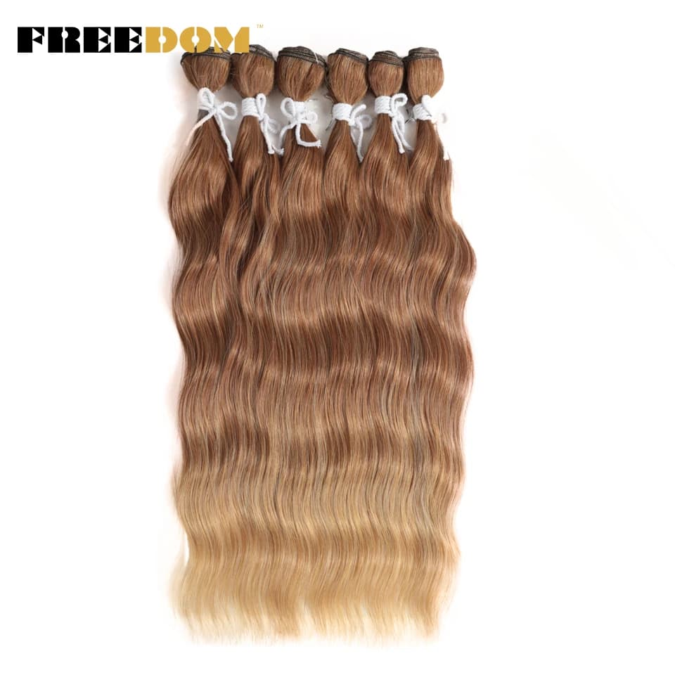 FREEDOM Natural Wave Bundles Synthetic Hair Extensions Ombre Blonde Hair Weave Bundles 6Pcs/Pack 20 inch Heat Resistant Fiber