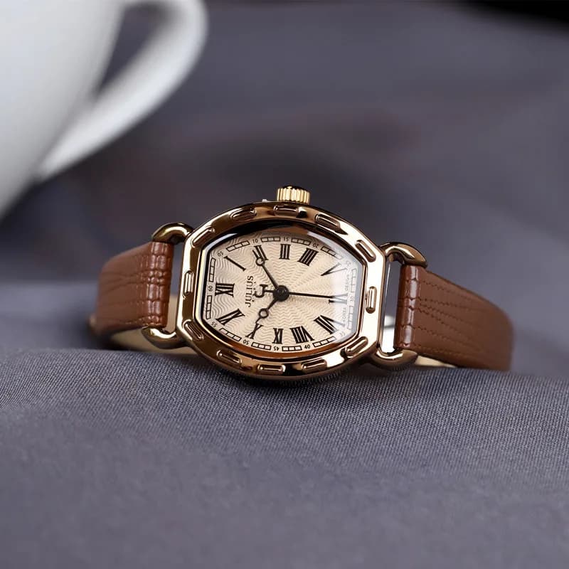 JULIUS Watch JA-544  Vintage Design Classic Quartz Watch Small Size Brown Leahter Wristwatch Water resistant 3ATM dropshipping