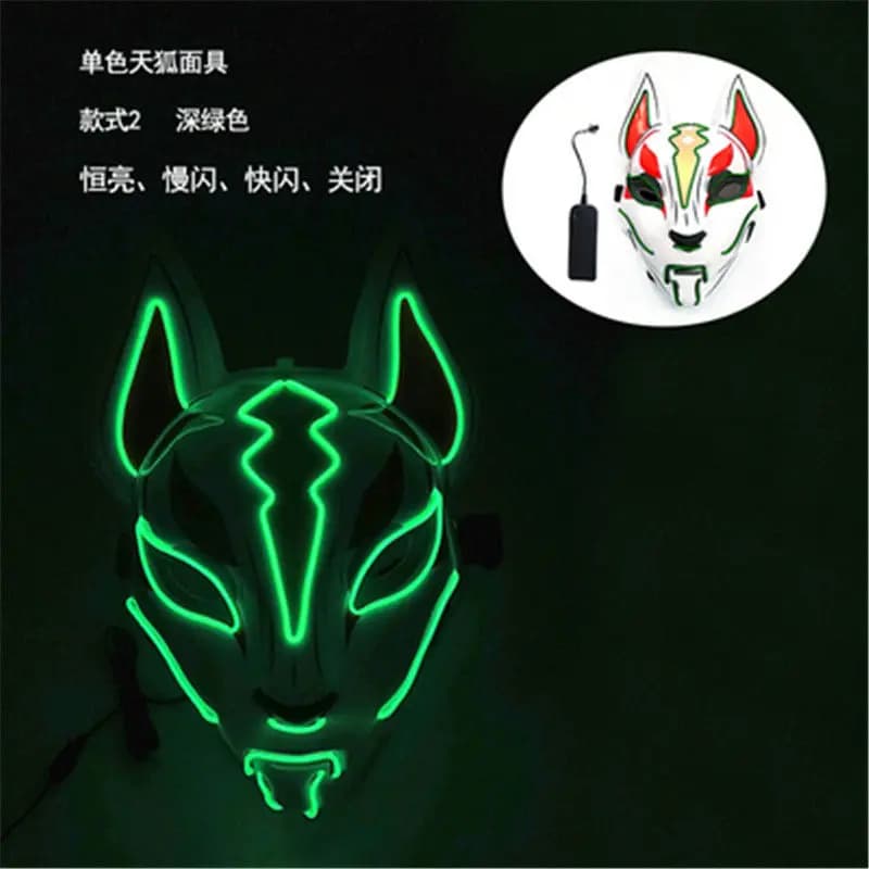 Evil Cool Face Decor Stage Bar Neon LED Fox Masks Light Cosplay Halloween Party Rave Dance DJ Payday Costume Props Led  Green