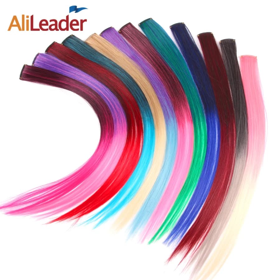AliLeader Synthetic 87 Colored Long Straight Ombre Hair Extensions Pure Clip In One Piece Strips 20" Hairpiece For Women