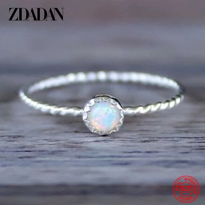 ZDADAN 925 Sterling Silver Opal Ring For Women Wedding Jewelry Party Gift
