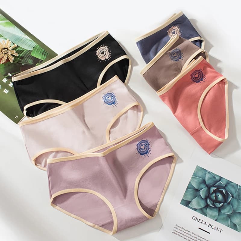 Fashion Women Casual Cotton Panties  Mid-waist Underwear Threaded Brief Solid Color Ladies Underpants Breathable