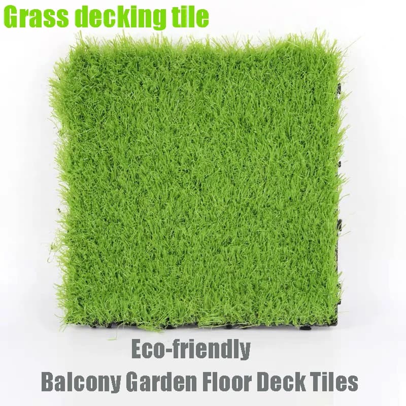 Outdoor Plastic Grass Floor Decking Tile, PE Interlocking Artificial for Balcony Garden, 30Pcs per Box