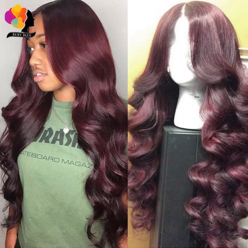 Peruvian Burgundy Lace Front Wig Human Hair Wigs Colored 99J Red Body Wave Transparent 13x4 Lace Front Human Hair Wigs for Women