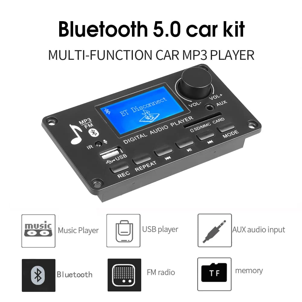 12V Handsfree Bluetooth 5.0 MP3 WMA WAV Decoder Board Folder Display Wireless Music Audio Modul USB TF FM Car Radio Kit