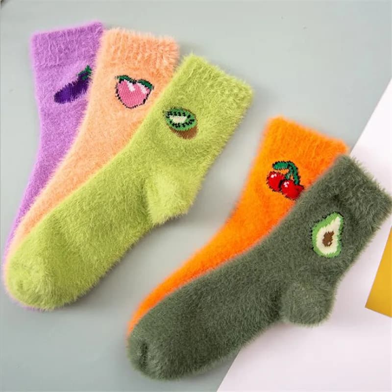 Women Fruit Fluffy Socks Autumn Winter Thermal Fuzzy Happy Female Ladies Warm Avocado Cherry Floor Sleep Sock For lady Girls