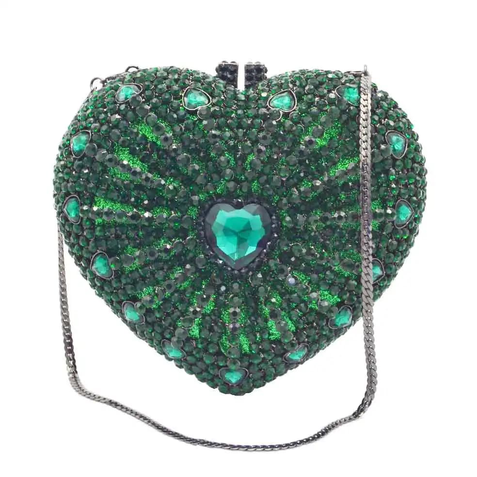 Newest Designer Heart Shape Crystal Clutch Bags Green Silver Party Purse Wedding Evening Bags Handbags SM71