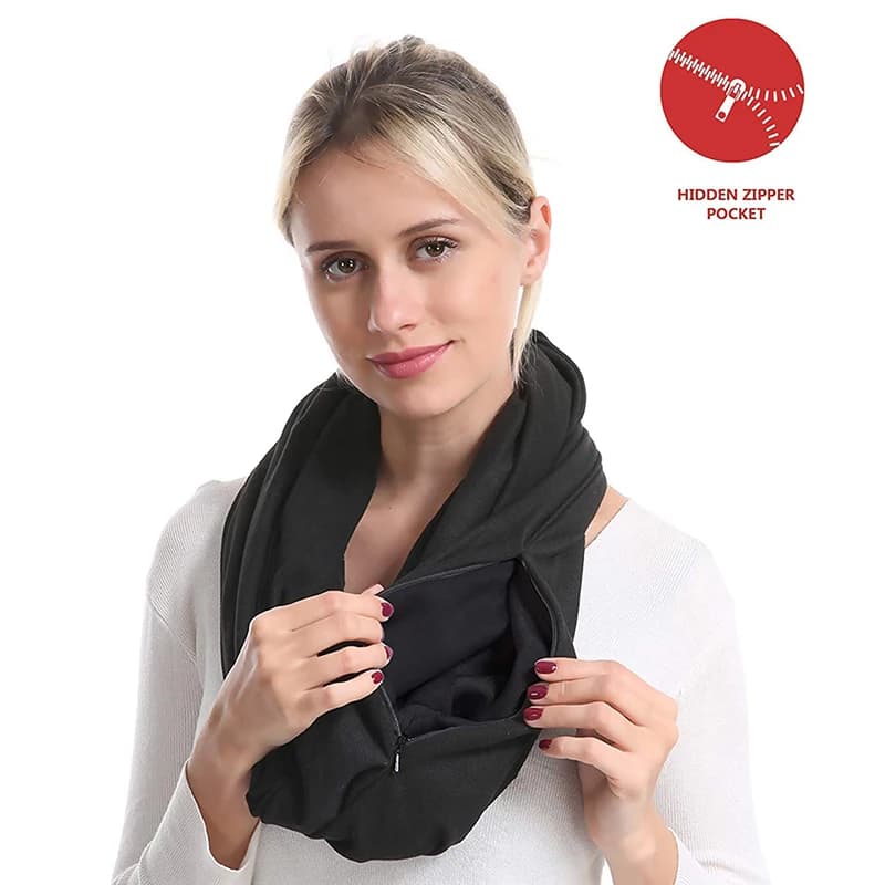Unisex Loop Scarves for Women Girls Lightweight Convertible Infinity Scarf Wrap with Hidden Zipper Pocket Stretchy Travel Scarf