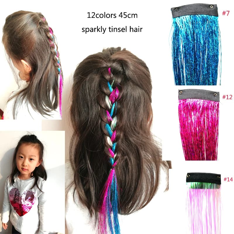 18inch Sparkle Hair Extensions Clip In Rainbow Shiny Sparkle Hair Tinsel Sparkle Hair Extensions Women Accessories