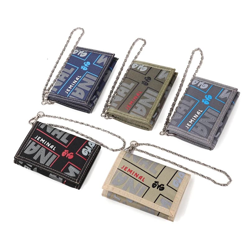 Men Nylon Trifold Casual Wallet for Women Young Novelty Money Bag Purse Male Zipped Coin ID Card Holder Pocket Kids with Chain