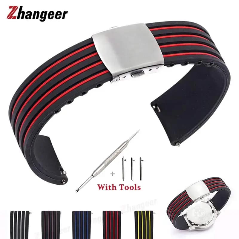 18mm 20mm 22mm 24mm Quick Release Stripe Silicone Rubber Watch Strap Sport Watch Band for Universal Watch Bracelet Accessories