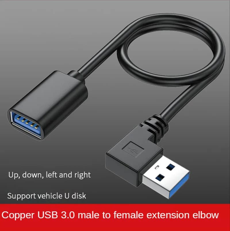 Pure copper USB3.0 extension cable 90 degree elbow vehicle USB data cable mouse keyboard computer U disk connecting cable