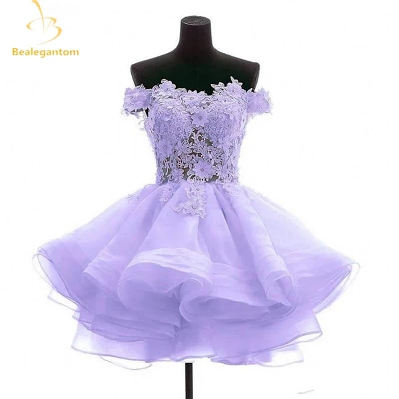 Bealegantom New Lovely Lilac Short Prom Dresses 2023 Sweetheart Flowers Organza Homecoming Graduation Dresse Formal Party Gown