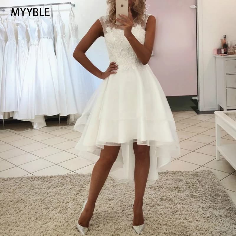 Customized Sexy Simple Lace  Short Beach Bohemian Boh Wedding Bride Dresses Gowns Short  Appliques wedding dress