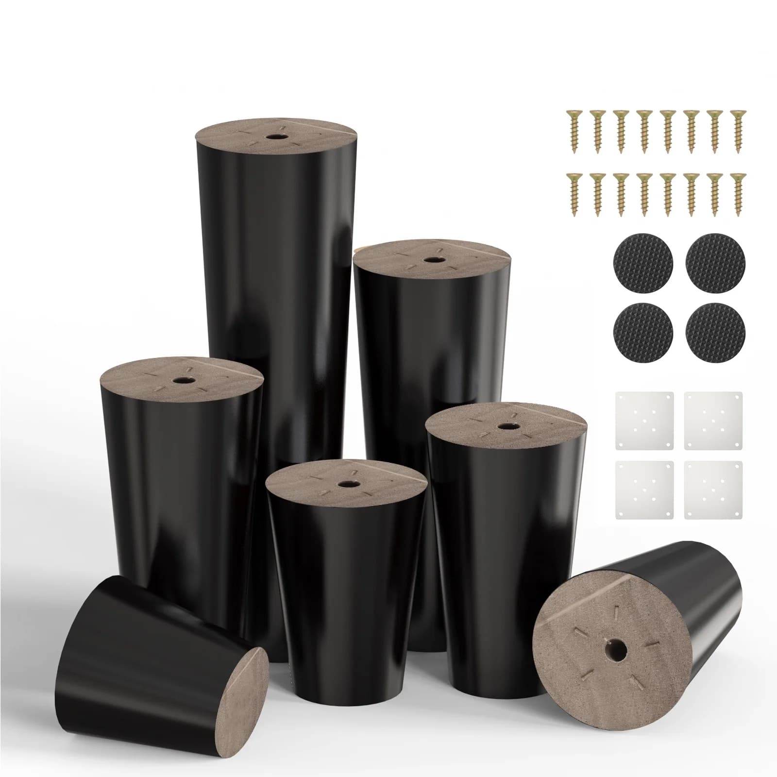1pcs black wooden tapered furniture legs 6-20cm sofa table legs cabinet furniture legs with screw fittings, fast shipping