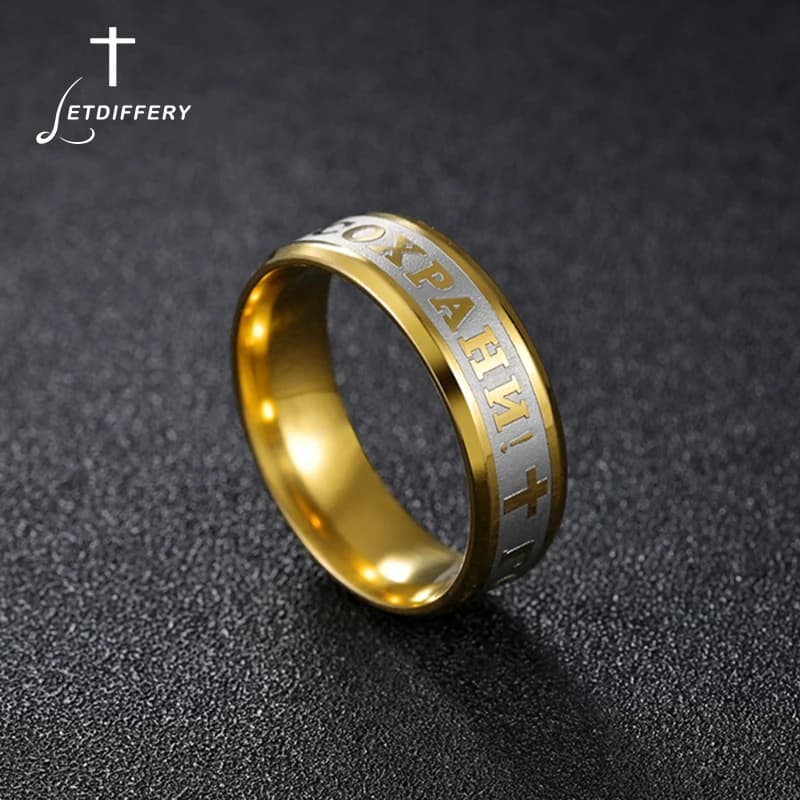 Letdiffery Religious Russian Ring Stainless Steel Russian Jesus Cross Ring GOD SAVE US Amulet Ring for Men Women Cross Jewelry
