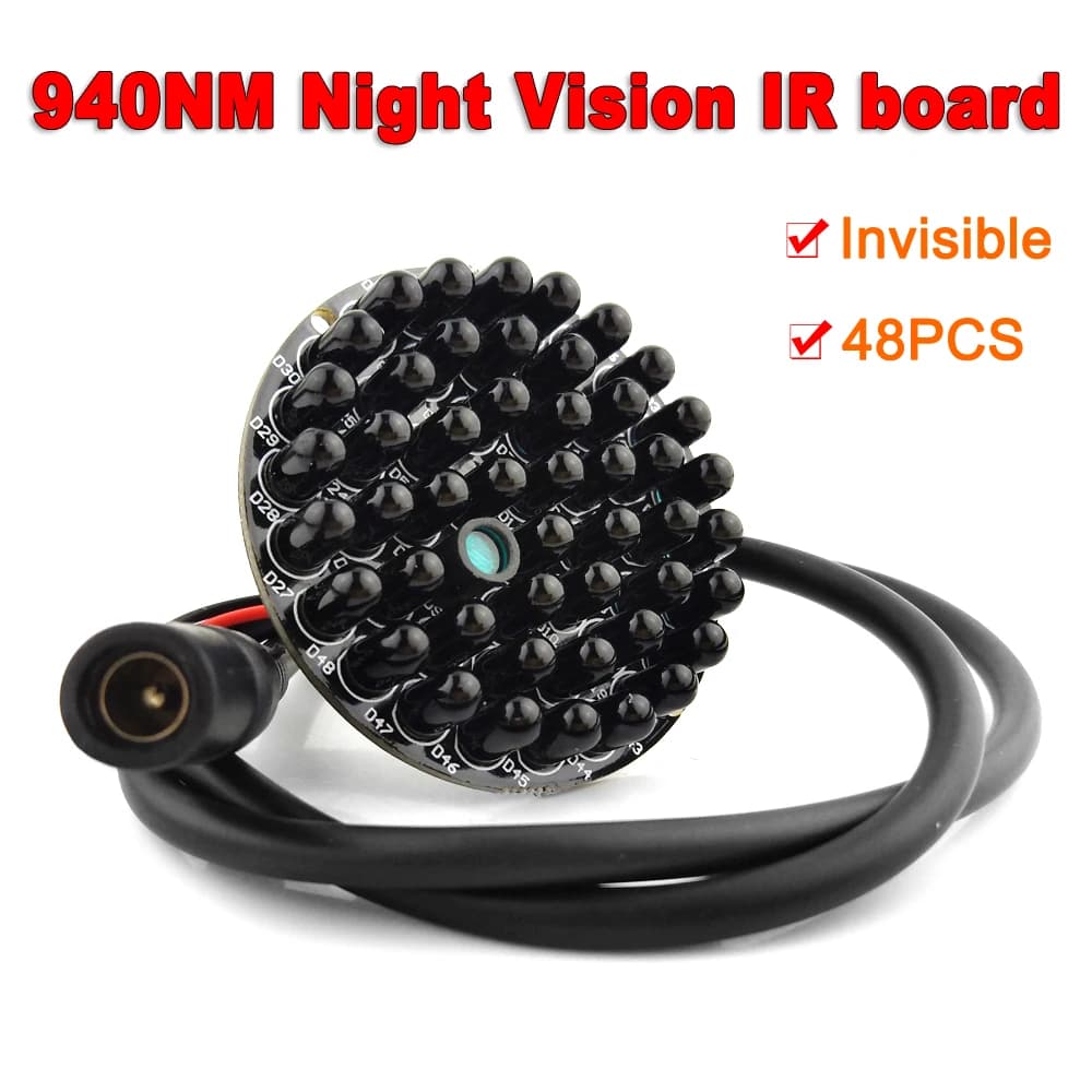 Invisible 940nm No Red Exposure at night 48pcs IR Light Infrared Illuminator board For CCTV Camera night vision +Power cable