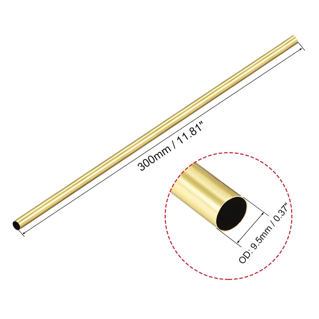 uxcell Brass Round Tube 300mm Length 9.5mm OD 0.2mm Wall Thickness Seamless Straight Pipe Tubing