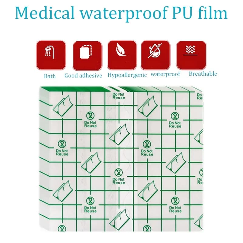 100 Pieces 10cmx10cm Plaster Belly Button Paste Adhesive Transparent Fixation Tape Waterproof PU Film for Wound Care