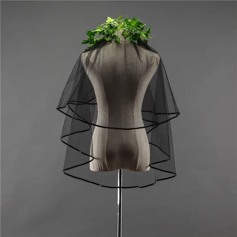 Black Short Wedding Veil Two Layers Ribbon Edge  Bride Accessories with Comb White Ivory  Voille De Mariage