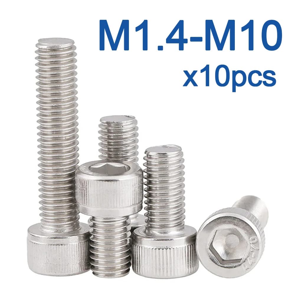 10 pcs Hexagon Hex Socket Cap Head Screw M1.4 M1.6 M2 M2.5 M3 M4 M5 M6 M8 M10 Stainless Steel Allen Bolt DIN912