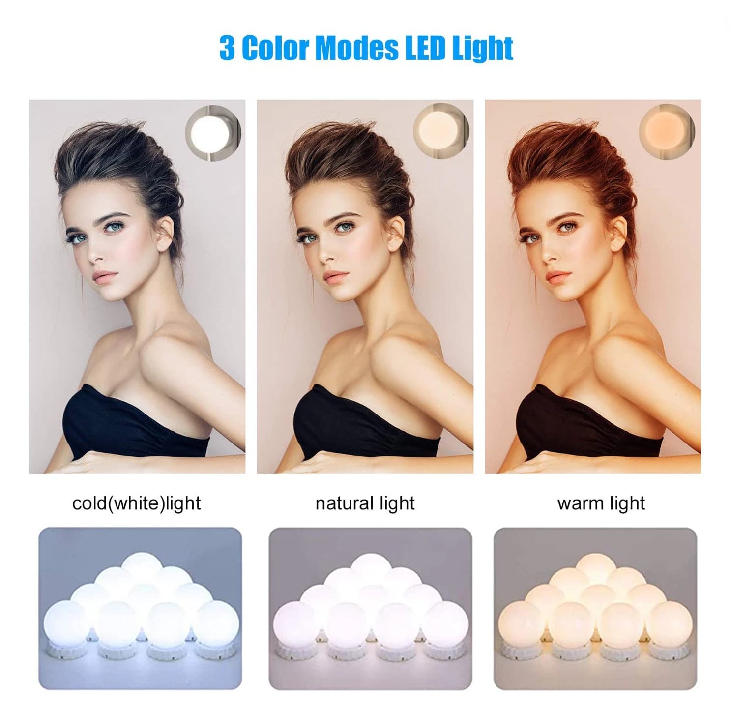 LED Professional Makeup Mirror Light Bulbs Backlight Mirror USB Dimmle Table Mirror with Light 3 Colors Hollywood Vanity Lights