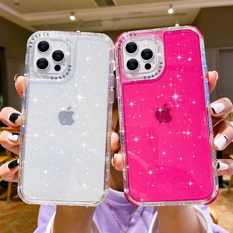 3IN1 Shining Glitter Shockproof Bumper Phone Case For iPhone 13 11 12 14 15 16 Pro Max XR X XS Max SE 6 7 8 Plus Soft Back Cover