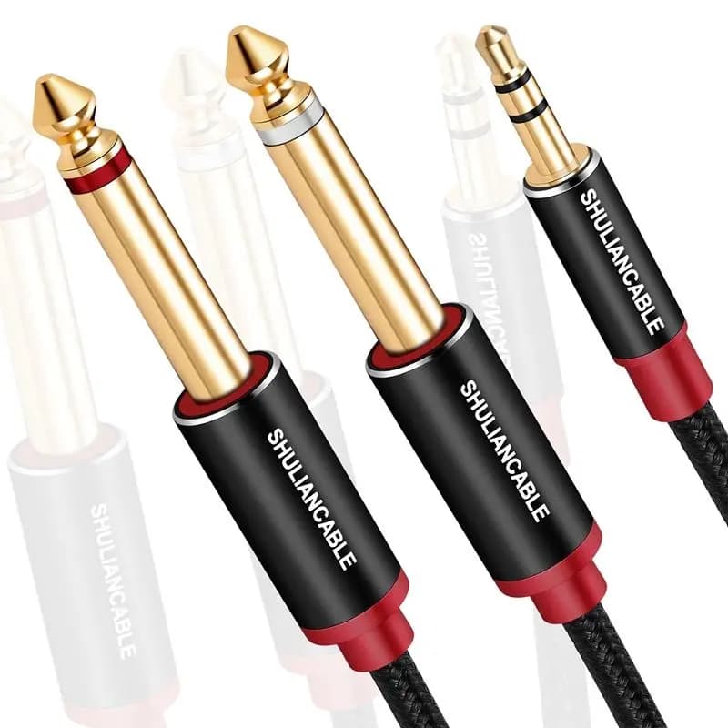 Shuliancable 3.5mm 1/8" TRS to Dual 6.35mm 1/4" TS Cable, for iPhone, iPod, Multimedia Speakers and Home Stereo Systems