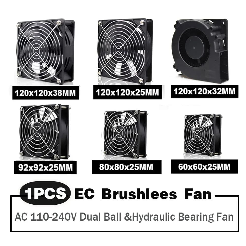 EC Axial Fan 60mm 80mm 90mm 120mm Ball Brushless Fan Cooler AC 110V 120V 220V 230V 240V Computer Case Fan 6025 8025 9225 12038