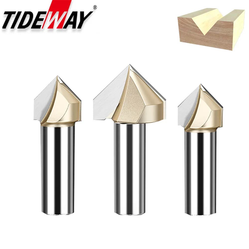 Tideway 90 Degrees V-type Woodworking Milling Cutter Carbide CNC Router Bit V Groove for Wood MDF Cutting Slotting Engraving