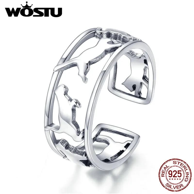 WOSTU 2019 New Arrival 925 Sterling Silver Happy Kitty Rings For Women Wedding Elegant Ring Romantic Simple Jewelry Gift  CQR473