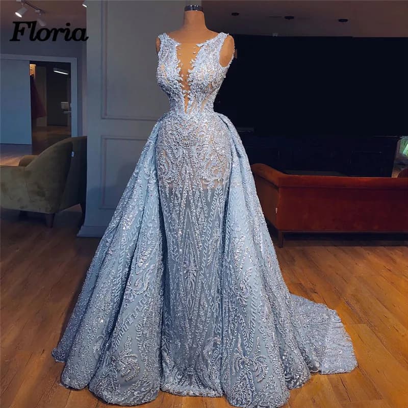 Luxury 2018 Aibye Blue Pageant Evening Dresses with Detachable Skirt African Muslim Forma Prom Dress Robe de soiree abendkleider