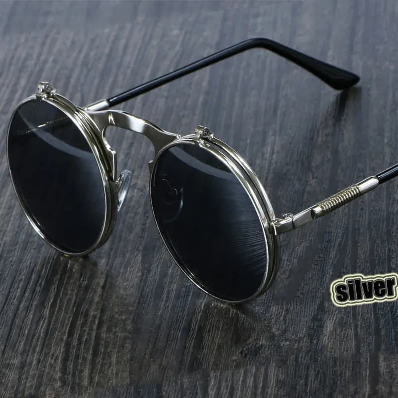 3057 Steampunk Sunglasses Round Metal Women Style Retro Flip Circular Double Metal Sun Glasses Men CIRCLE SUN GLASSES
