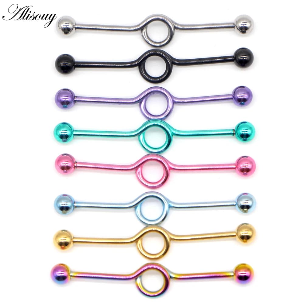 Alisouy 1pc Stainless Steel Round Gothic Ear Stud Cartilage Piericing Earrings Women Men Helix Industrial Piercing Body Jewelry