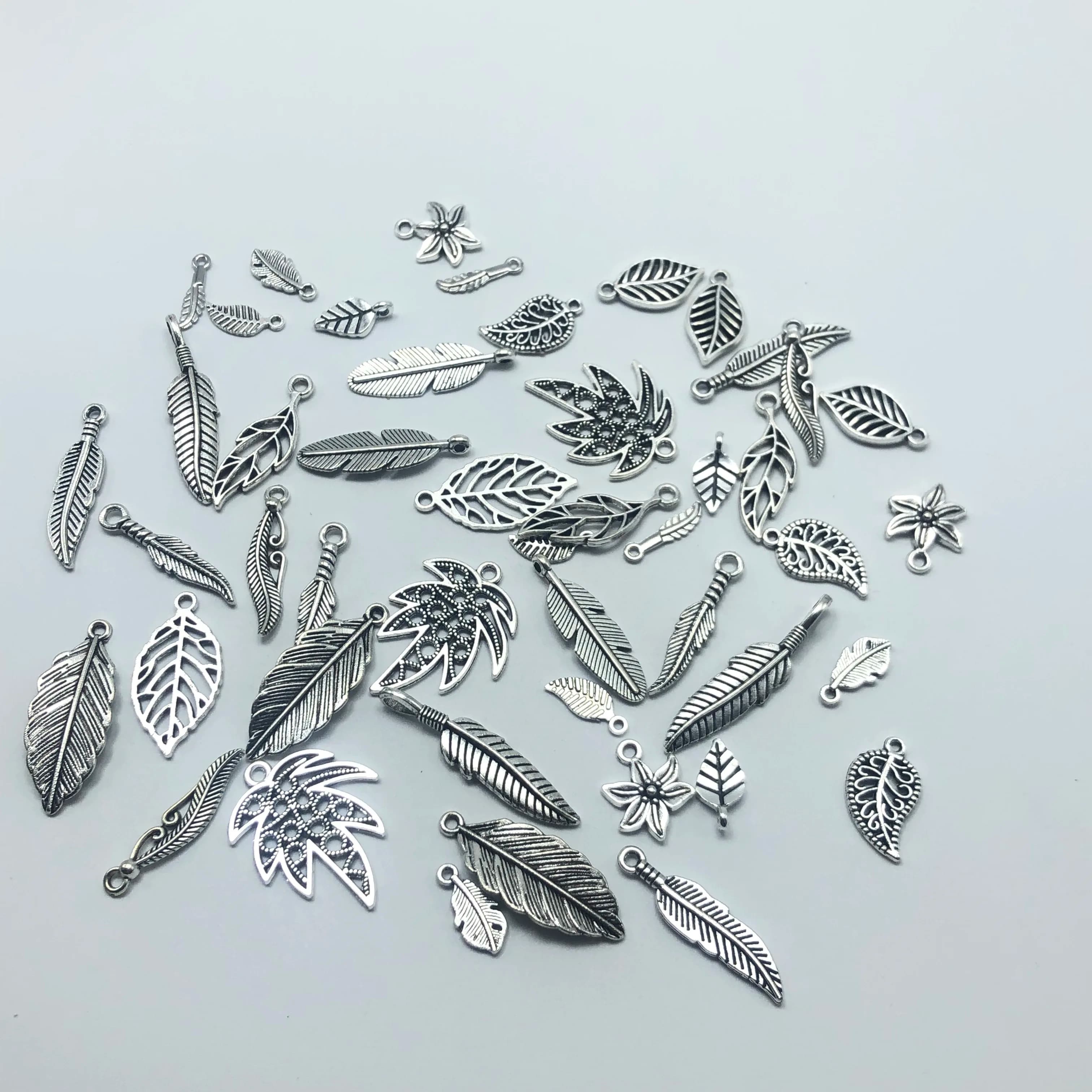 30pcs Tibetan silver mixed style leaf flower feather ornaments pendant DIY jewelry necklace bracelet production accessories