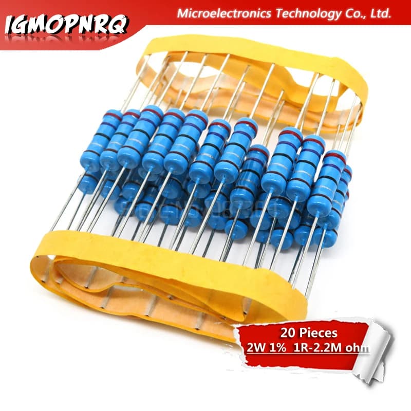 20pcs 2W Metal film resistor resistance 1% 1R 2.2M 4.7R 10R 22R 47R 100R 220R 560R 1K 10K 100K 2.2 10 22 47 100 220 470 1M ohm