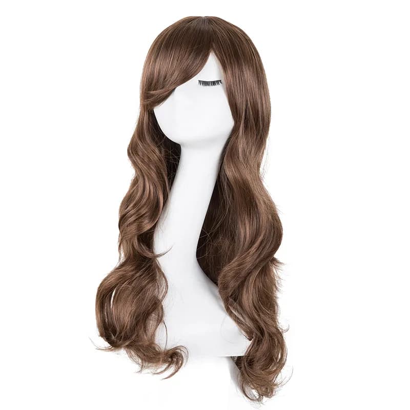 Curly Wigs Fei-Show Synthetic Heat Resistant Fiber Long Light Brown Hair Salon Inclined Bangs Hairpiece Costume Cos-play Hairset