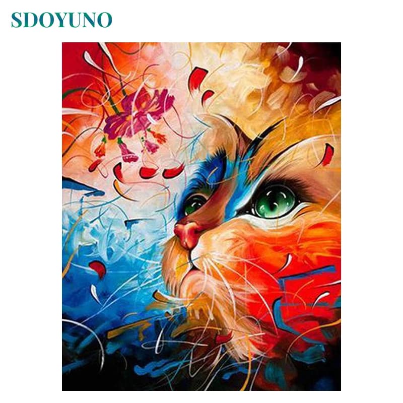 SDOYUNO 60x75cm Frame DIY Painting By Numbers Color Cat Animals Paint By Numbers for kids on canvas Picture For Home Decor