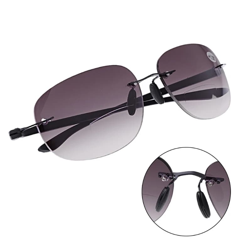Outdoor Sun Readers Rimless Bifocal Reading Glasses Sunglasses Men and Women +1.0 To +3.5