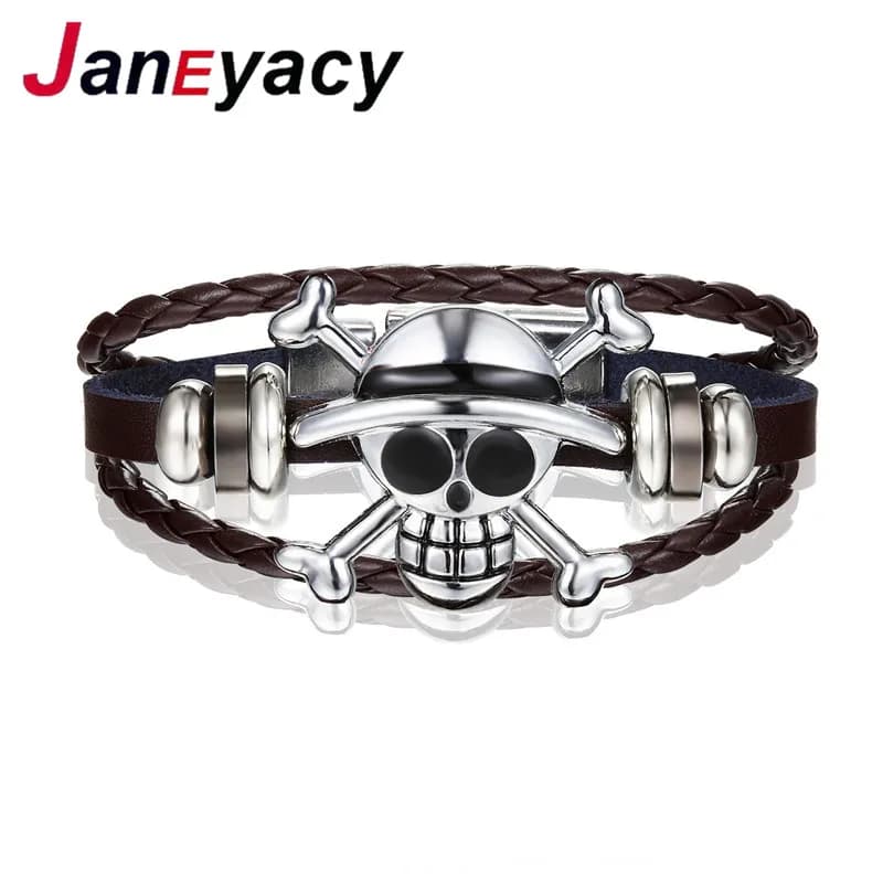 Janeyacy New Fashion Accessories Men's Bracelet Casual Black Brown Leather Bracelet Men's Vintage Bracelet and Skull Bracelet