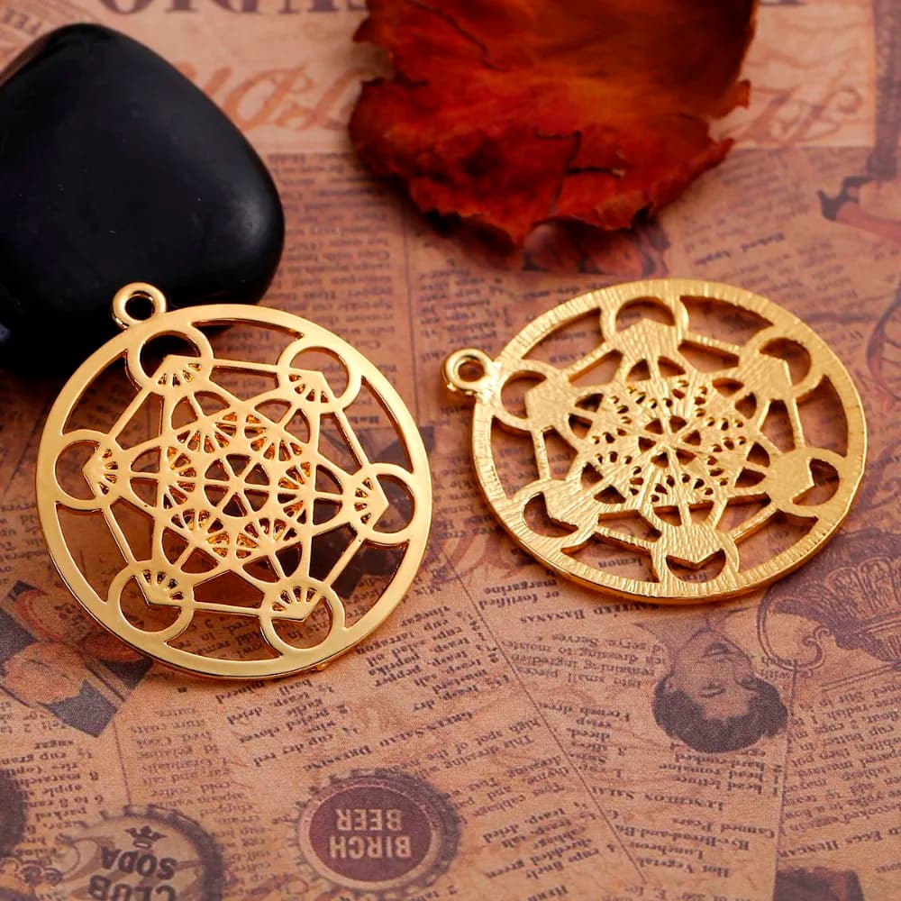 DoreenBeads Zinc Based Alloy Gold Color Round Merkaba Meditation Hollow Pendants DIY Components 44mm x 40mm(1 5/8"), 3 PCs