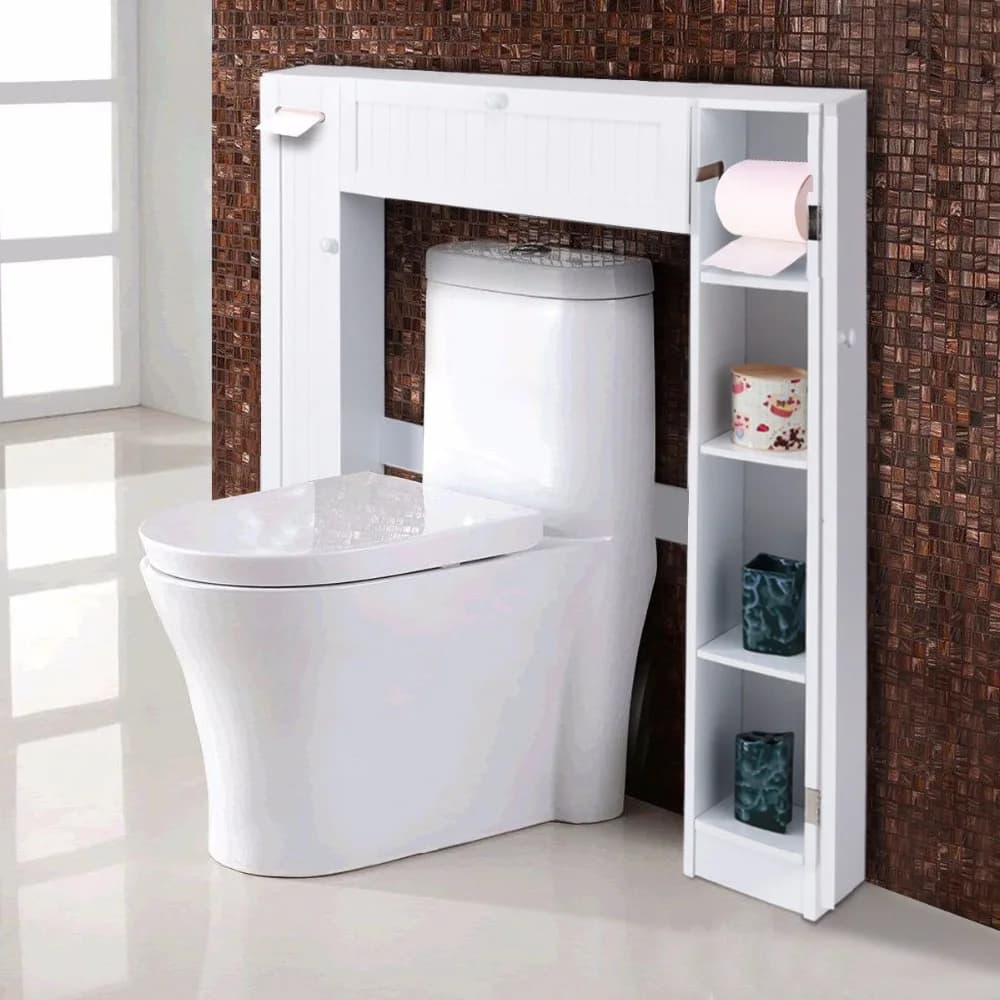 Giantex Wooden White Shelf Over The Toilet Storage Cabinet Drop Door Spacesaver Modern Bathroom Cabinets Home Furniture HW56628
