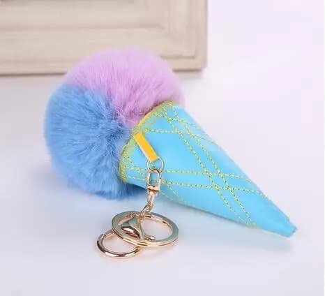 10pcs/lot Artificial Fur Keychain Plush Fluffy Ice Cream Key Chain Women Girl Bag Pendant Car Accessories