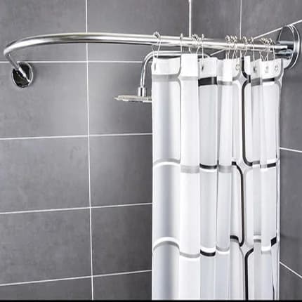 Curtain Rod Free Punching Shower Curtain+Curved Corner Telescopi Curved Bathroom Hanging Curtain Thick Waterproof