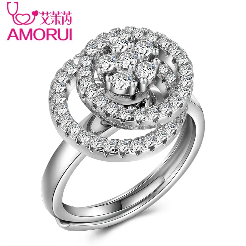 Layered Rotating Silver Color Dainty Rings AAA Zircon Adjustable Motivation Engagement Wedding Ring Valentine Gift Jewelry