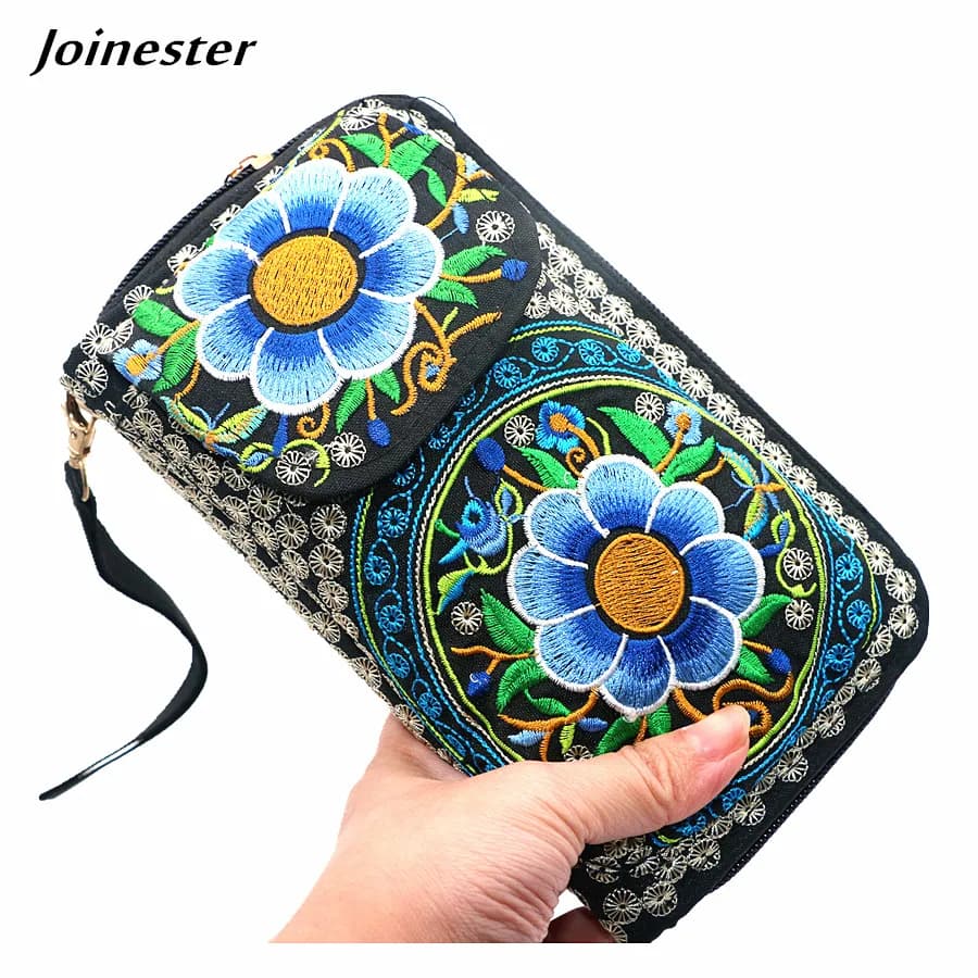 Floral Embroidered Women Long Purse Canvas Clutches Ladies Ethnic Wallet Vintage Purse Hasp Phone Bags Pocket Money Girl Pouch