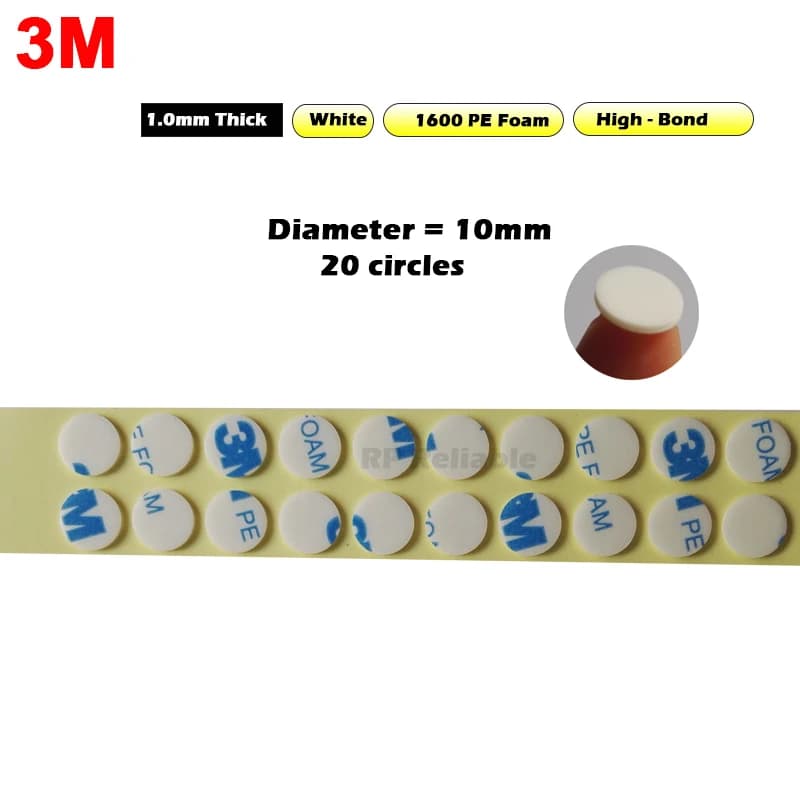 20pcs Diameter =10mm, 1mm thick, 3M Strong Double Adhesive PE Foam Gasket Mounting Sticker for Small Round Shape