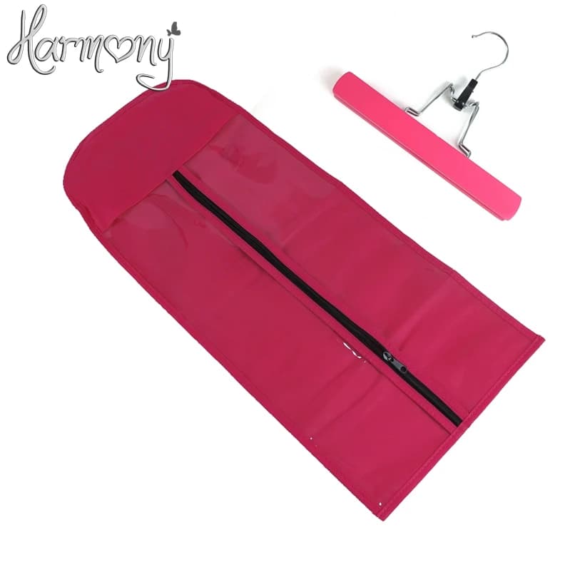 1 bag + 1 hanger black zipper hanger hair extension packaging suit case bag for weft hair extensions clipin hair ponytail