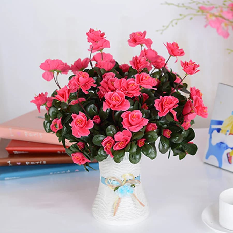 Outdoor Fall Artificial Red Azalea High Quality Flowers Bushes UV Resistant Decor Fake Flowers Home Decorations Small For Garden
