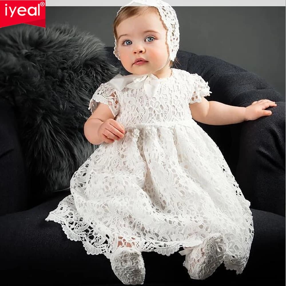 IYEAL New 1 Year Birthday Baby Girl Dresses For Baptism Infant Princess Lace Christening Gown Newborn Toddler Bebes Clothes